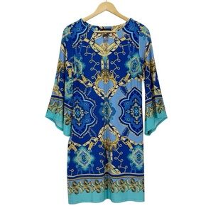 Enfocus Studio Blue and Gold Jersey Dress